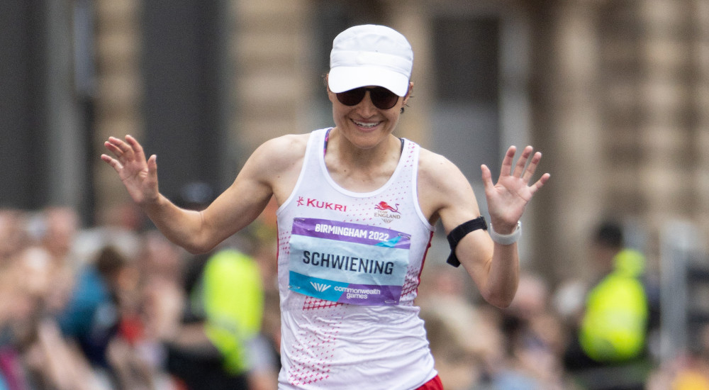 Georgina Schwiening competing for Team England in the Marathon at the Commonwealth Games