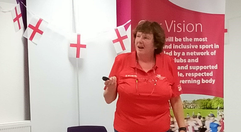 Deirdre Elmhirst presents during a Commonwealth Games Camp